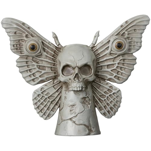 "amscan Grey Polyresin Dark Academia Moth Skull Statue- 10"" x 12.5"" (Pack of 1) – Elegant Gothic Decor for Home or Office"