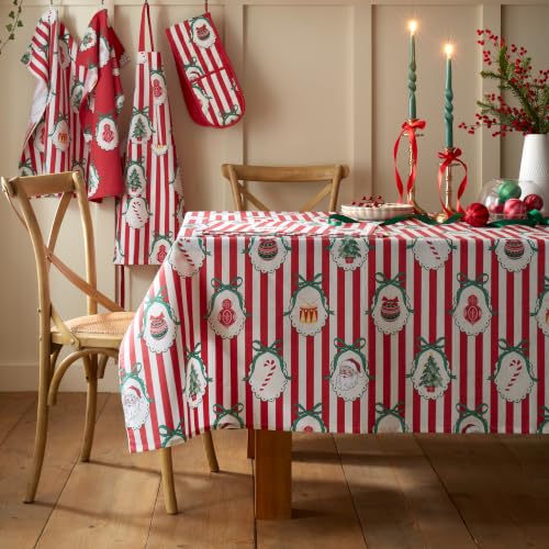 Catherine Lansfield Christmas Vintage Stripe 137x229cm Table Cloth Red