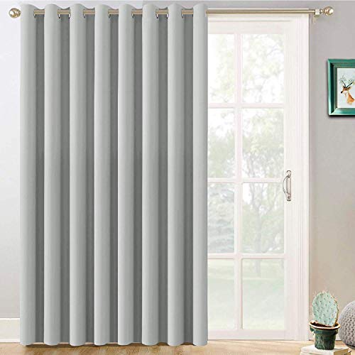 Yakamok Thermal Patio Door Curtains - Grey Blackout Room Darkening Door Blinds for Sliding Glass with Grommet Top, Split Room Divider Curtains (Light Grey, 100 inches W x 84 inches L)