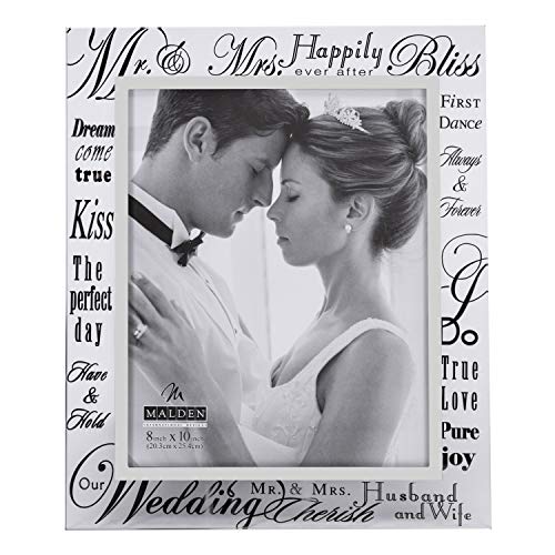 Malden International Designs Mirrored Glass With Silver Metal Inner Border Mr. and Mrs. Picture Frame, 8x10, Silver