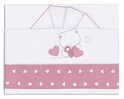 Andy&Helen MAXI Cot Sheet Set with Elastic Bands and Pillowcase - Bear Heart Pattern - 3 Pieces - Cotton - Machine Washable