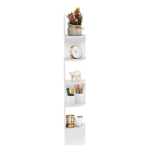 Furinno ROSSI Floating Book Shelves for Wall, 5-Tier Zigzag Corner Shelf Wall Mounted, Radial Corner Floating Shelf, for Living Room, Bedroom, Bathroom, Home Office, White