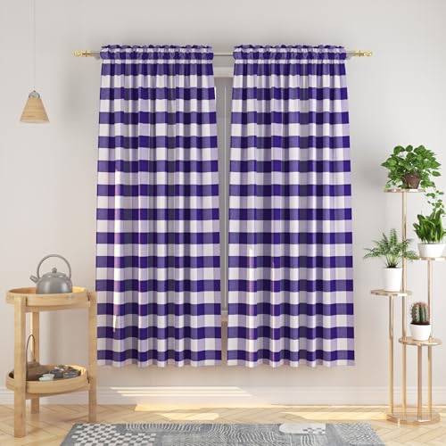 Natus Weaver Buffalo Check Curtains 72 inches Long Cotton Basement Gingham Plaid Kitchen Window Curtain Panels Living Room Checker Drapes Bedroom Rod Pocket Window Treatment 2 Panels Purple and White