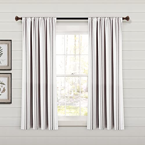 "Lush Decor Farmhouse Stripe Yarn Dyed Eco-Friendly Recycled Cotton Window Curtain Panel Pair, 42"" W x 63"" L, Gray - Classic Modern Rustic Charm - Eco Friendly Cotton Fabric"