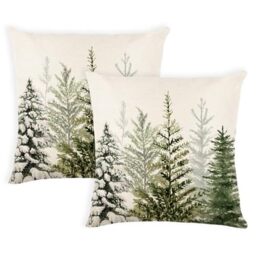MAZSHTTD Christmas Pillow Covers 16 x 16 Inch Set of 2 Green Watercolor Christmas Tree Nature Forest Decorative Throw Pillows Xmas Winter Holiday Decorative Pillow Covers Cushion Cases for Sofa Couch