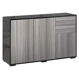 HOMCOM High Gloss Frame Sideboard Push-Open Side Cabinet Light Grey/Black