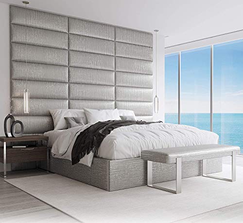 VANT Upholstered Accent Wall Panels - Packs of 4 - Easy to Install - Twin-King Size Headboard (76cm Wide, Metallic Silver)