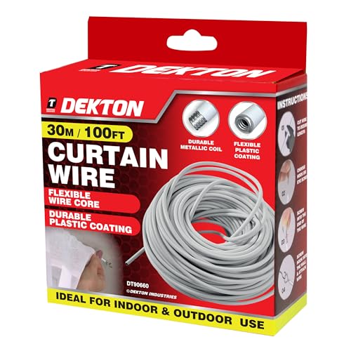 Dekton 30M Curtain Wire – Heavy Duty Flexible Wire for Hanging Curtains, Netting, & Voiles - Easy to Cut & Install - Includes Fixings - Ideal for Home, Office or Outdoor Use - Durable & Rust-Resistant