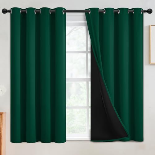 SimpleHome Dark Green 100% Blackout Curtains Room Darkening Living Room 54 - Curtains for Bedroom,Thermal Insulated Grommet Window Drapes,Curtains for Living Room with Black Back,52 x 54 Inch,2 Panels