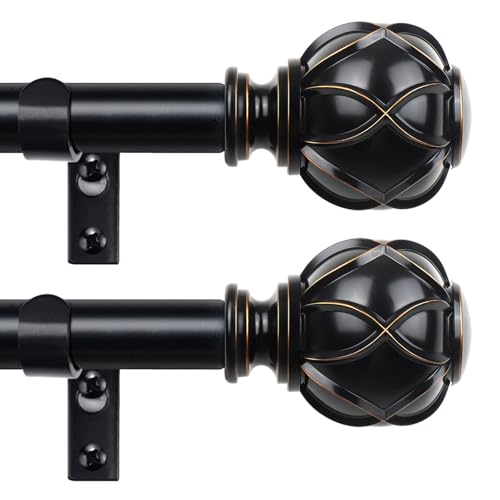 "HOTOZON Curtain Rods for Windows 2 Pack 32-58 Inches, Black - 6/8"" Diameter, 22lbs Weight Capacity, Decorative Adjustable Drapery Rod, Fit for Windows 40-53 Inches, Netted Texture Finials"