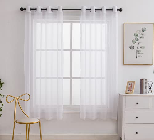 PI Beige Sheer Curtains Grommet Panels 72 Inches Long,Light Voile Window Curtains for Dining Room/Kids Room 2 Panels (W52 X L72, Beige)