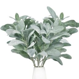 Tinsow Artificial Flocked Lambs Ear Leaves Dusty Miller Stems Flocked Oak Leaves Lamb's Ear Leaf for Home Wedding DIY Floral Arrangement (Silver Lamb's Ear, 5)