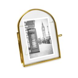 Isaac Jacobs 2x3 Vintage Style, Arched Brass & Glass Metal Floating Picture Frame with Locket Closure (Vertical), Made for Tabletop Display (2x3 Vertical, Antique Gold)
