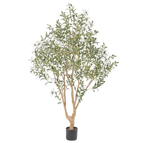 Nafresh Majestic Faux Olive Tree 6ft ??? Artificial Olive Tree Indoor & Outdoor with Lifelike Leaves & Textured Branches for Living Room, Office, Entryway,Patio