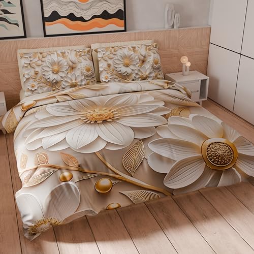 PETTI Artigiani Italiani - Double Duvet Cover Set 230 x 220 cm (2 Pillowcases 75 x 50 cm Included), Microfibre Duvet Cover Set with Digital Floral Print 05 13 - Made in Italy