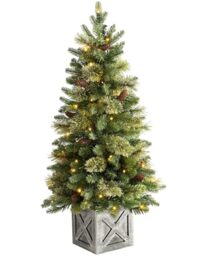 WeRChristmas Pre Lit Natural Pine Potted Christmas Tree with 50 Chasing Warm LED Lights, Multi-Colour, 3.5 feet/1.05m