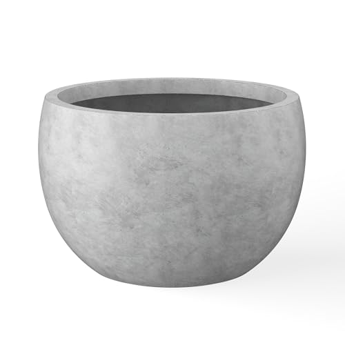 "Kante 19.9"" Dia Round Concrete Planter, Outdoor/Indoor Large Bowl Plant Pots with Drainage Hole and Rubber Plug for Garden Patio Balcony Home, Natural Concrete"
