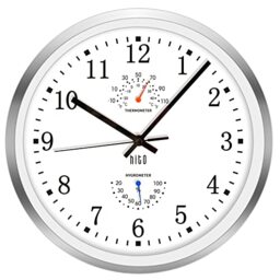 "HITO 12"" Silent Wall Clock Battery Operated Non Ticking Sweep Movement Glass Cover Silver Aluminum Frame, for Kitchen, Bedroom, Home Office, Living Room Decor (12"" White)…"