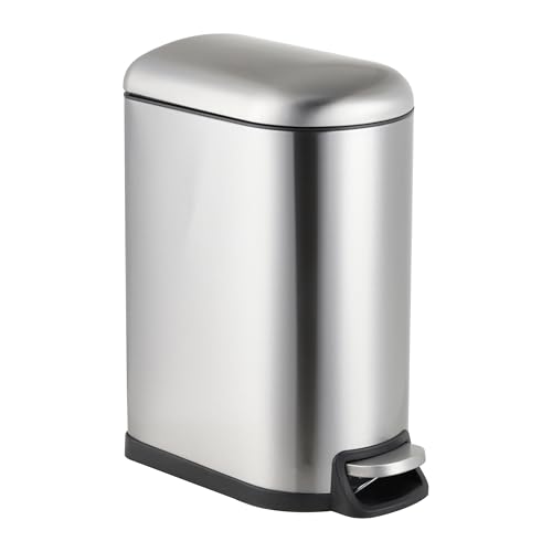 Relaxdays 10L Pedal Bin with Soft Close, Removable Inner Basket, Bathroom Cosmetic Lid, Silver 39x18.5x31.5cm
