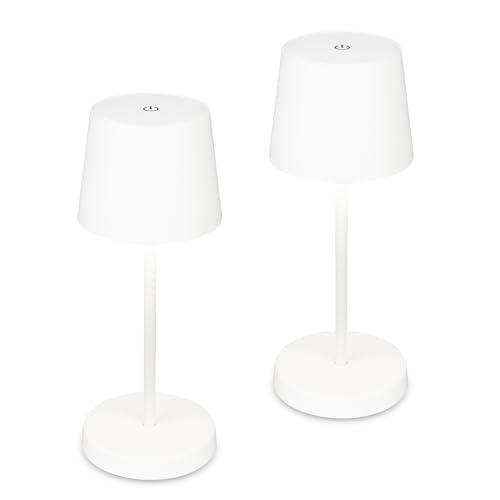 BRILONER - Set of 2 Rechargeable LED Table Lamps with Touch Control, Step Dimmable, LED Light, Battery Table Lamp, Bedside, Cordless, Camping, Outdoor, 10.5x26 cm, White