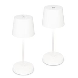 BRILONER - Set of 2 Rechargeable LED Table Lamps with Touch Control, Step Dimmable, LED Light, Battery Table Lamp, Bedside, Cordless, Camping, Outdoor, 10.5x26 cm, White