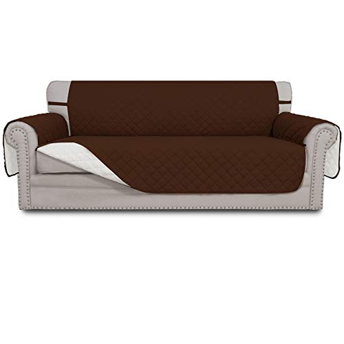 Easy-Going Reversible Oversized Couch Cover for 3 Cushion Couch Sofa Cover for Dogs Water Resistant Furniture Protector Cover with Foam Sticks for Pet Cat (Oversized Sofa, Coffee/Ivory)