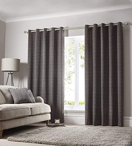 "Portfolio Eyelet Fully Lined Ring Top Curtains, Charcoal, W:66"" x L:72"""