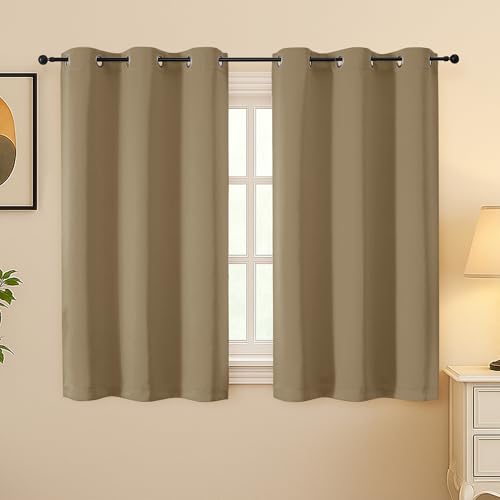 Simplebrand Taupe Room Darkening Curtains for Bedroom 45 Inches Long 2 Panels Set, Sunlight Blocking Curtains for Small Windows, Grommet Energy Saving Thermal Insulated Short Drapes, 40Wx45L