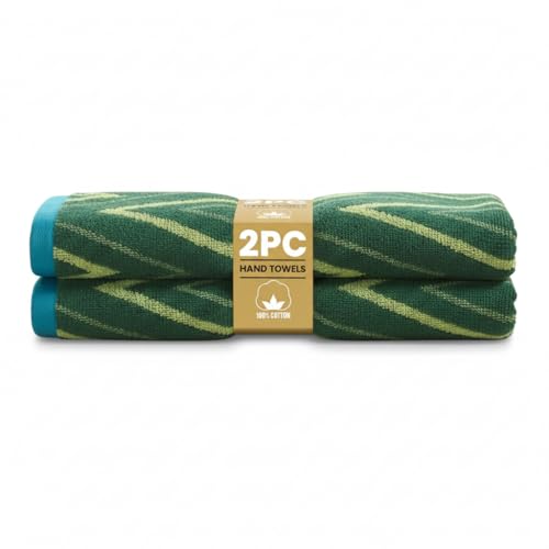 Rapport Home Helix Hand Towels 2 Pack - Moss Green - 50x85cm - Luxurious 500GSM 100% Cotton - Oeko-Tex Certified Absorbent & Soft