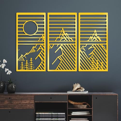 Elegant Gold Decorative Metal Wall Accessory (3 Pieces), 80 x 40 cm, 1.5 mm Thickness, Stylish Home Decor for Living Room & Office, Durable Metal Design