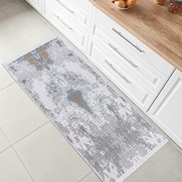 Fashion4Home Short Pile Boho Kilim Rug, Living Room Rug, Bedroom and Kitchen Rug, Rug Runner, Hallway Rug, Children's Room Rug, Abstract Grey/Gold, Greetings: 60 x 180 cm