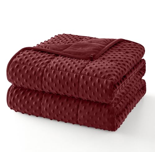 "Topcee Weighted Blanket for Adults (15lbs 48""x72""), Minky Dots Heavy Blanket for Woman, Man Sleeping, Soft, Cozy and Cooling Weighted Throw Blankets, Machine Washable, Burgundy"