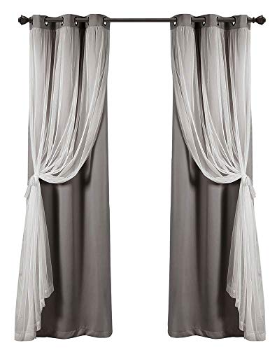 "Lush Decor, Dark Gray Sheer Grommet Panel with Insulated Blackout Lining, Room Darkening Window Curtain Set (Pair), 95"" x 38"", 95"" L"