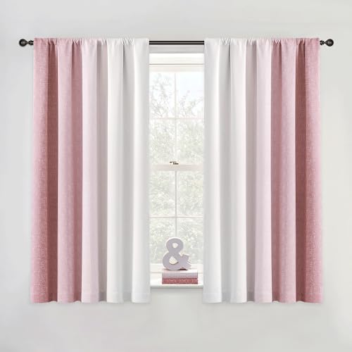Geomoroccan Ombre 100% Blackout Curtains 54 Inch Length 2 Panels for Girls Room Bedroom Pink White Gradient Patterned Room Darkening Privacy Thermal Insulated Rod Pocket Window Treatment Drapes