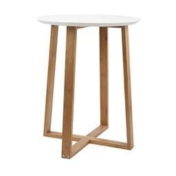 Aspect Avery Coffee/Side Table, White Wooden Top, Bamboo Legs (White/Bamboo, 40 dia x 50cm)
