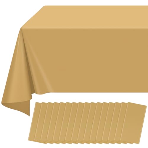 16 Pack Gold Plastic Tablecloth for Rectangle Tables, Premium Decorative Gold Disposable Table Cloths for Parties, Bulk Rectangle Party Table Cover for Birthday, Wedding, Anniversary, 54 x 108 Inch