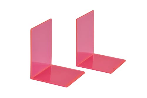 MAUL Acrylic Bookend (Pack of 2), 10 x 10 x 13 cm, Book Holder, Organza for Children, Books, Office, Shelf, Book Support in Stylish Acrylic Design, Furniture-Friendly Book Holder, Pink