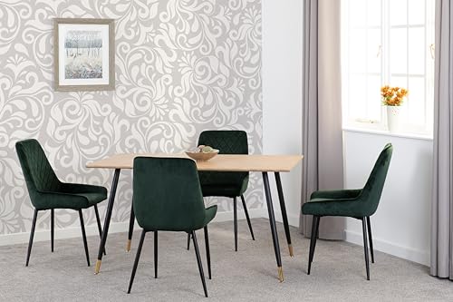 Seconique Hamilton Medium Dining Set with Avery Chairs in Medium Oak Effect/Black/Emerald Green Velvet