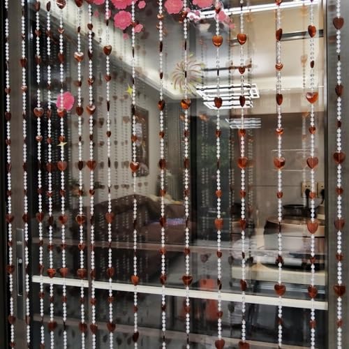 ave split Beaded Curtain Doorways Acrylic Hanging Heart Shape Door Beads String Curtains Tassel Room Divider Screen Decor for Doorway Window Living Room Wedding (043heart Coffee, 39 inch x 78.7 inch)