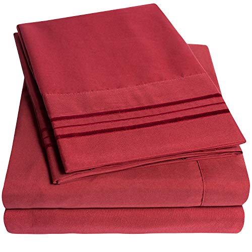 1500 Supreme Collection Bed Sheets - 3 Piece Bed Sheet Set Deep Pocket LOWEST PRICE, SINCE 2012 - Wrinkle Free Hypoallergenic Bedding, 23 Colors - Twin, Burgundy