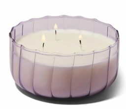Paddywax Scented Candles Ripple Hand Blown Glass 3-Wick Luxury Artisan Candle, 340g, Lavender - Salted Iris