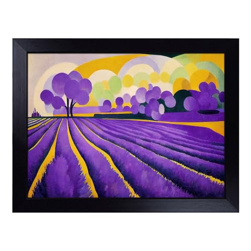 Lap Tray with Bean Bag Cushion, Abstract Lavender Field - Handmade in the UK, Raised Wooden Edge, Padded Cushion, Heat-Resistant Wipe-Clean Surface, for Meals, Laptops and Crafts