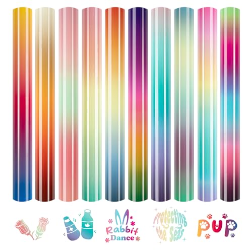 HTVRONT Gradient Heat Transfer Vinyl - 11 Sheets 12'' x 10'' Iron On Vinyl - Iron On Vinyl for T-Shirts, Crafts - Multi-Color Ombre HTV Vinyl Easy Cut & Weed % Transfer Pattern HTV Heat Transfer Vinyl