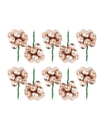 Rose Gold Glass Berry Cluster Decorations Set of 10, Christmas Tree Picks