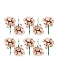 Rose Gold Glass Berry Cluster Decorations Set of 10, Christmas Tree Picks