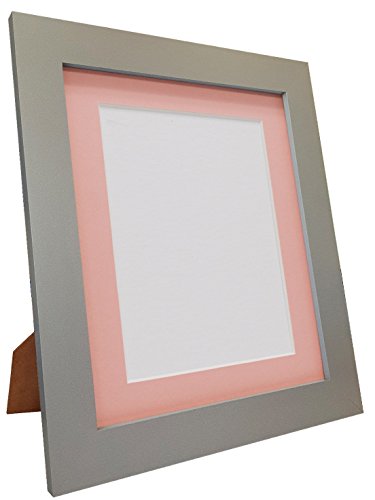 FRAMES BY POST Metro Light Grey Photo Picture Poster Frame with Pink Mount 21 x 10 For 3 Pics @ 7 x 5