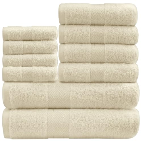 GC GAVENO CAVAILIA 10 Piece Towel Bale Set - Quick Drying Cotton Towel Highly Absorbent 450 GSM Cream Towels Set - Bathroom Towels Bale Set 4x Face 4x Hand 2x Bath Towels