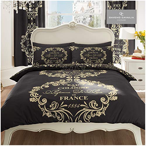 GC GAVENO CAVAILIA Script Duvet Cover, Reversible Soft & Cosy Quilt Bedding Set, Luxury QualityBedroom Accessory, Black, Double, Polycotton