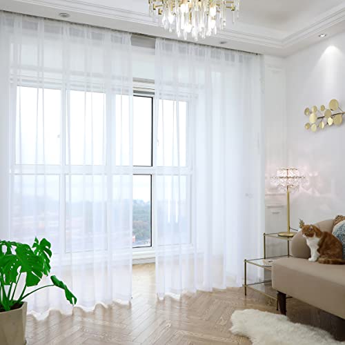 PHILEASY Window Sheer White Curtains 160 Inches Long 2 Panels White Sheer Curtains Sheer Curtain Clear Transparent Basic Rod Pocket Panel 15 Colors 10 Size for Bedroom Living Room Yard Kitchen