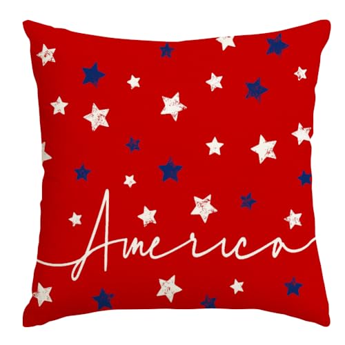 RABUSOFA 4th of July Memorial Day Patriotic Throw Pillow Cover,18x18 Inch Red White and Blue Birds Flowers Independence Day American Fourth of July Decoration for Sofa Couch